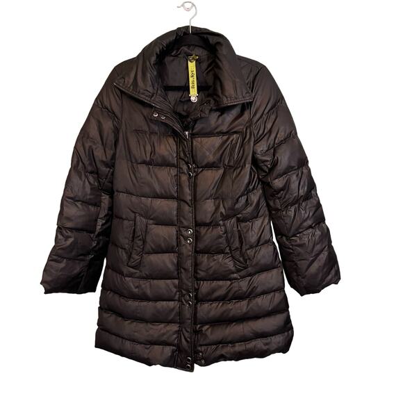 SOIA & KYO Pufer Jacket Womens Medium Black Snap Full Zip Quilted Down Feather - Picture 1 of 9
